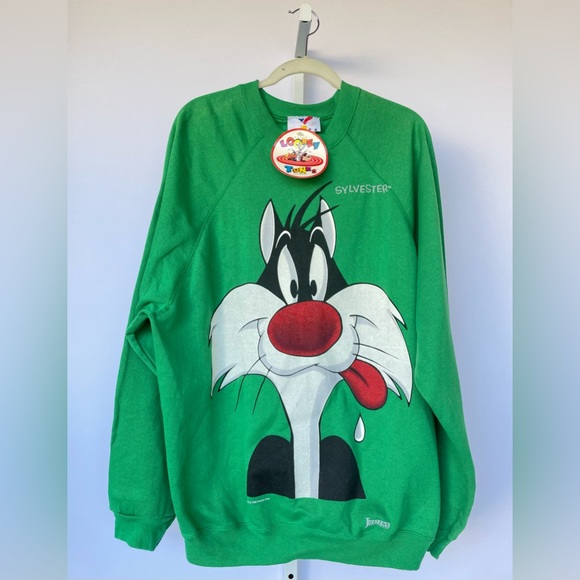 Vintage ARTEX Sylvester Looney Tunes Crewneck Sweatshirt Green Size 2XL - Picture 5 of 10